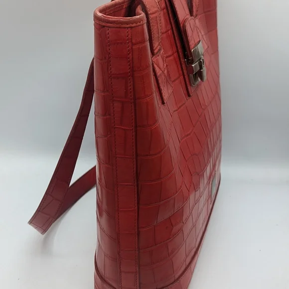 DOONEY & BOURKE Red Leather Vintage Embossed Croc Tote Shoulder Bag USA - Picture 3 of 15